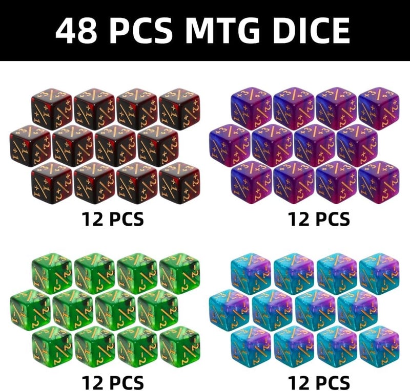 PUGED Magic The Gathering Counter Dice Set 48 Pcs D6 MTG Dice Life Counters Tokens Dice for Magic Card Game Accessories with 6 Pcs Drawstring Bags and Tray (Color) - Image 2